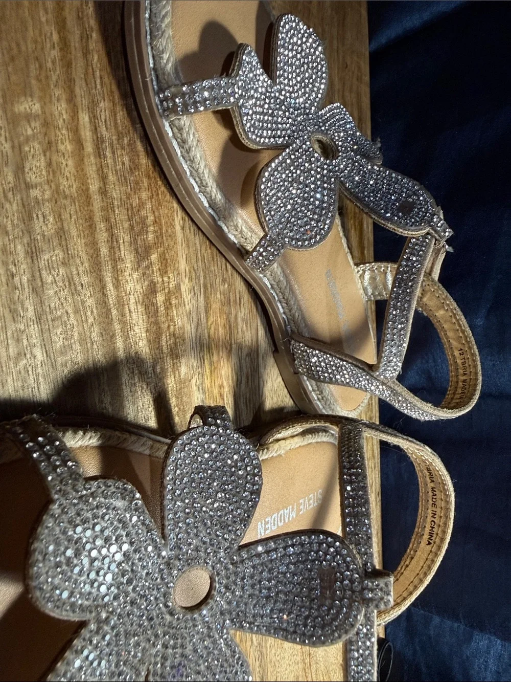 Steve Madden Girls Silver Sparkle Flower Sandals